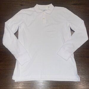 NWT J.Crew Crewcuts Boys' L/XL (12-14) Long-Sleeve Piqué Polo Shirt White AZ736